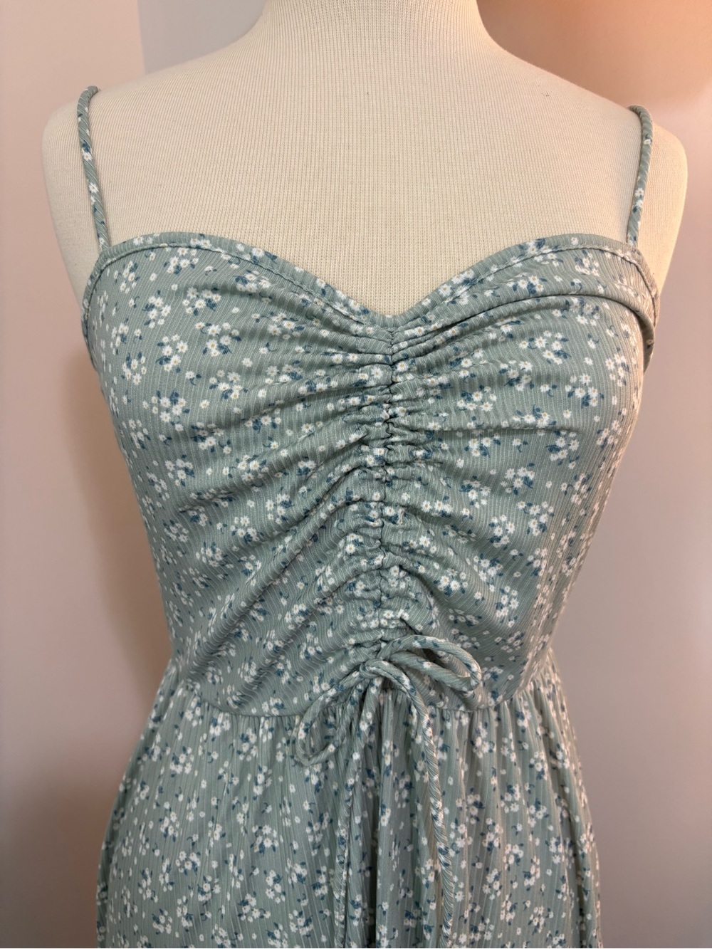 Sage Green Floral Ruched Sundress - Picture 2 of 8